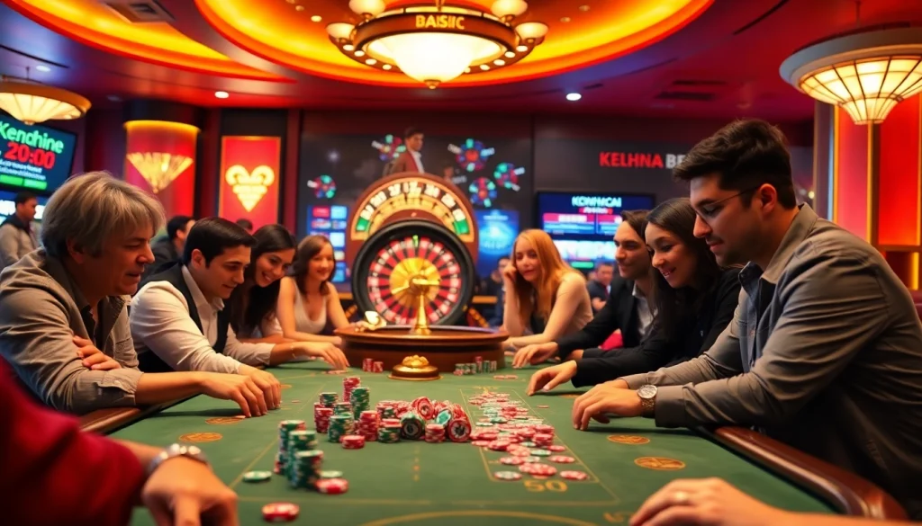 Engage with keonhacai as players focus at a dynamic poker table in a casino.
