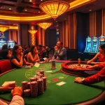 Experience the thrill of betting at 13win casino with poker tables and vibrant slot machines.