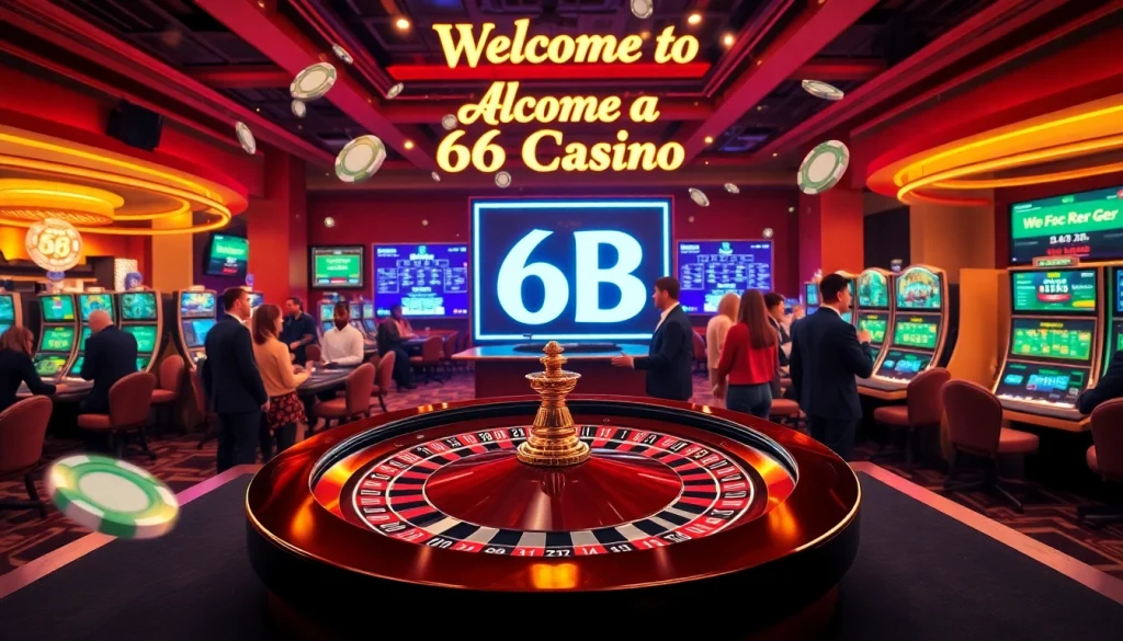 Experience thrilling casino excitement at 66B with vibrant roulette action and eager players at the tables.
