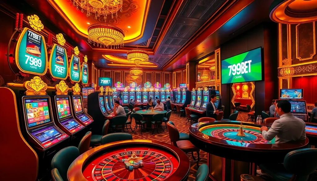 789BET Casino gamers enthusiastically placing bets at roulette tables amidst a vibrant gambling atmosphere.