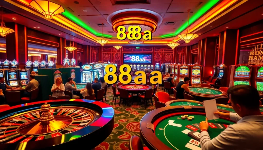 Experience the thrill of the casino with 88aa-themed games and vibrant slot machines, immersing players in exciting gambling action.