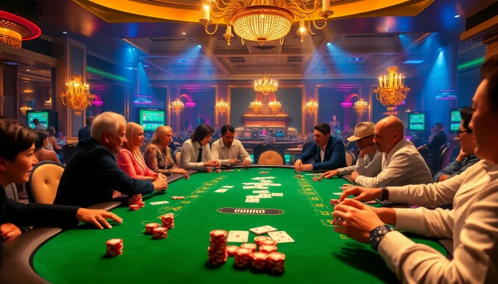 Exciting poker action at a casino table featuring elements from https://uu88.casa/ showcasing high-stakes gambling excitement.
